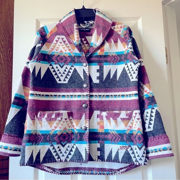 Hooey Aztec Western Jacket Button Up Flannel Cotton Burgundy Tan Women Size M - Picture 1 of 17
